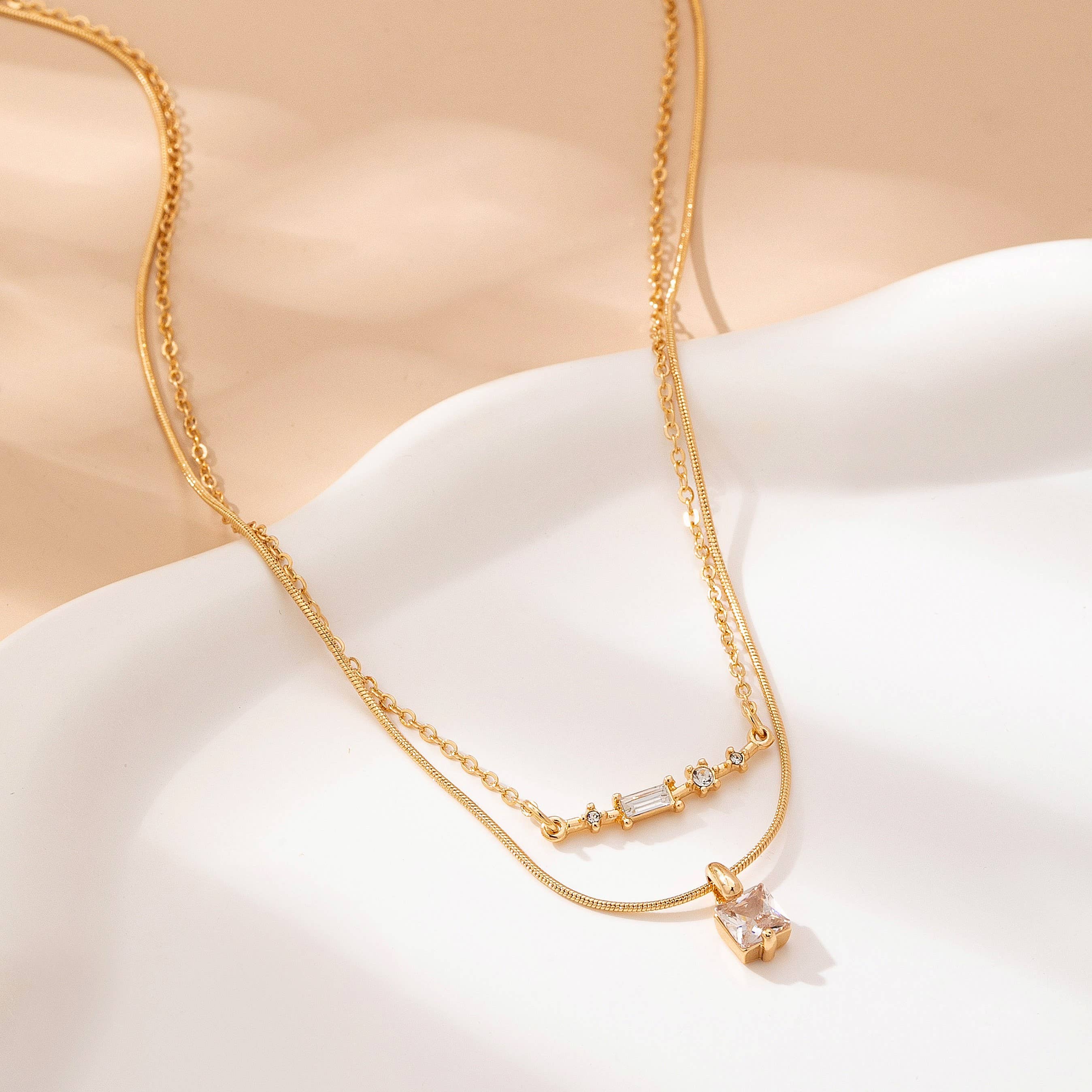 Crystal Bar & Square Necklace | 80N92870 necklace JOSSLYN by wall to wall- Tilden Co.