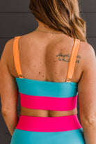 Catching Waves Bikini Swim Top- Blue, Bright Pink, & Orange Swim Crop Top Mack and Mal- Tilden Co.