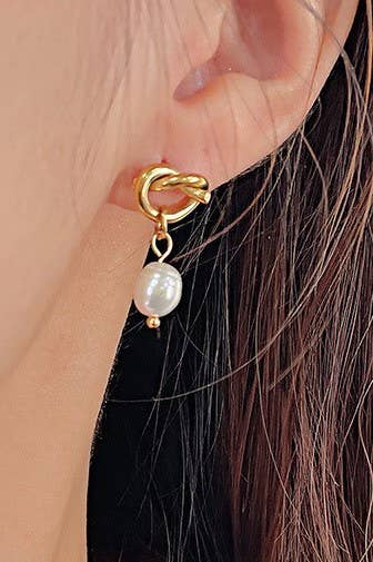 18K Stainless Steel Pearl Drop Earrings JOSSLYN by wall to wall- Tilden Co.