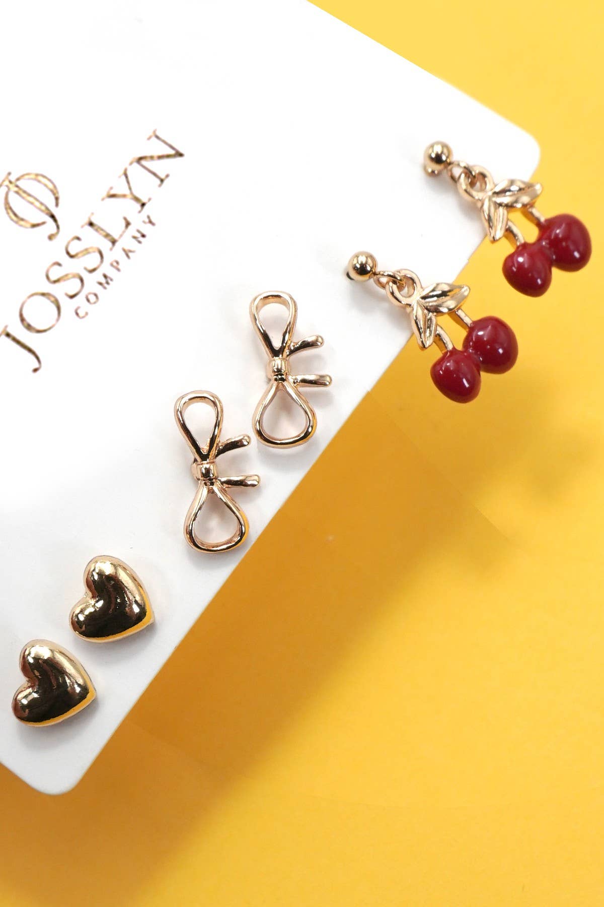 Trio Cherry Bow Heart Stud Earrings JOSSLYN by wall to wall- Tilden Co.