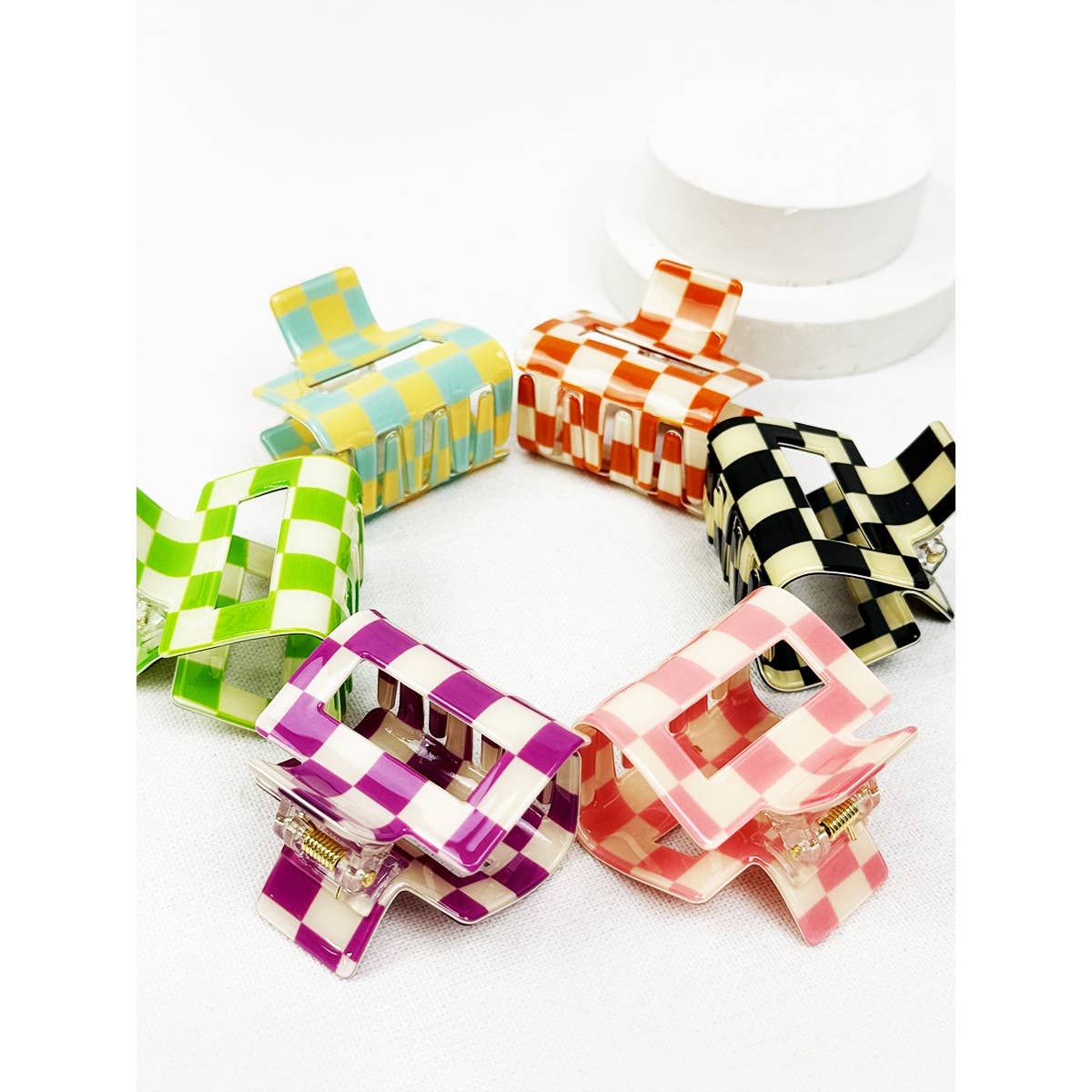 Colorful Checkered Medium Size Hair Claw Love and Repeat- Tilden Co.