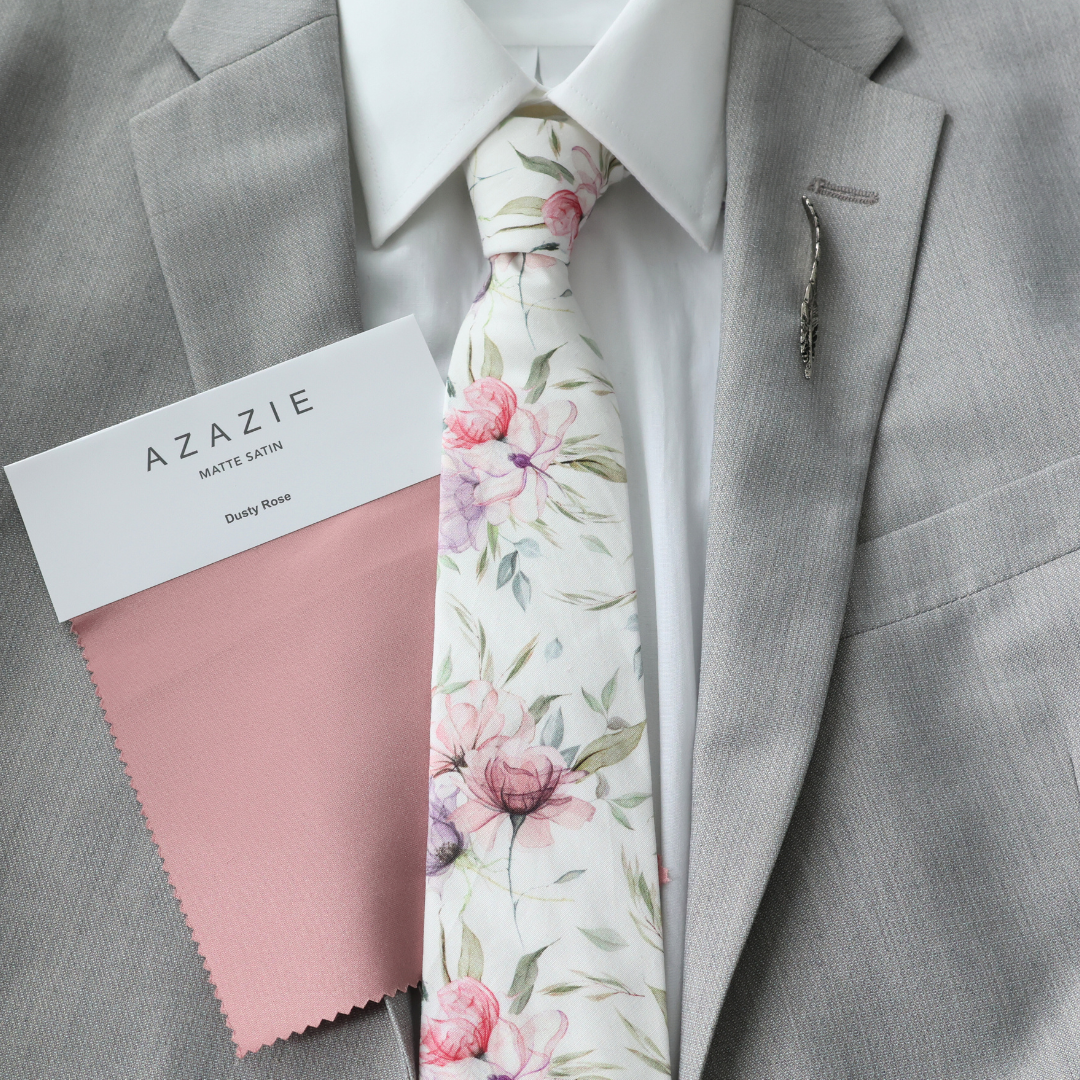 Keira Dusty Rose Floral Tie & Pocket Square Set    necktie Tie Mood- Tilden Co.