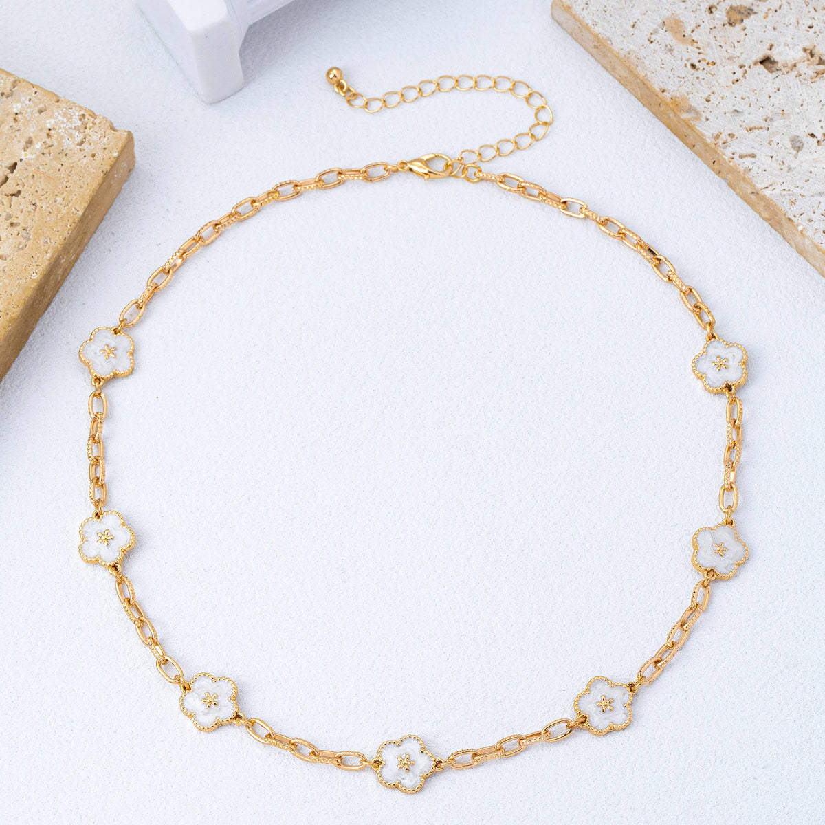 Vintage-Inspired White Enamel Floral Necklace | 80N93188 necklace JOSSLYN by wall to wall- Tilden Co.