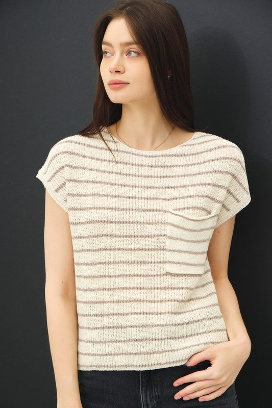 Striped Cap Sleeve Sweater Shirts & Tops Be Cool- Tilden Co.