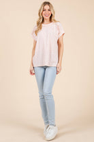 Baby Pink Floral Knit Tee Short Sleeve Top BOMBOM- Tilden Co.