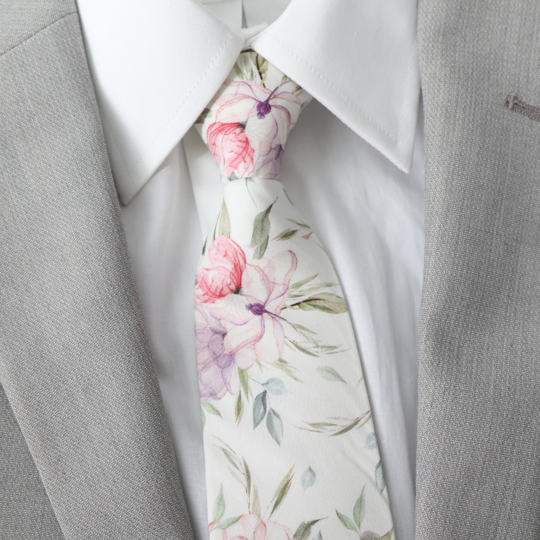 Keira Dusty Rose Floral Tie & Pocket Square Set    necktie Tie Mood- Tilden Co.