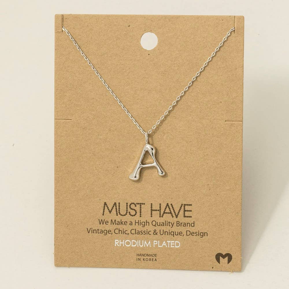 Bubble Letter Necklace Silver / A Silver A Necklace Fame Accessories- Tilden Co.
