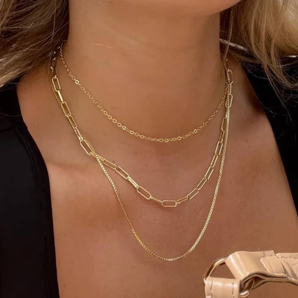 18K Stainless Steel Layered Necklace JOSSLYN by wall to wall- Tilden Co.