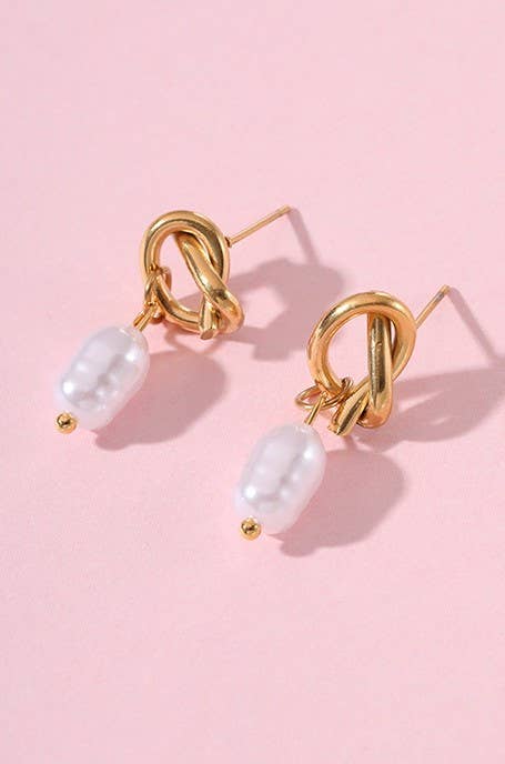 18K Stainless Steel Pearl Drop Earrings JOSSLYN by wall to wall- Tilden Co.