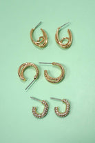 TRIO HUGGIE HOOP RHINESTONE TITANIUM POST EARRINGS | 80E5807 JOSSLYN by wall to wall- Tilden Co.