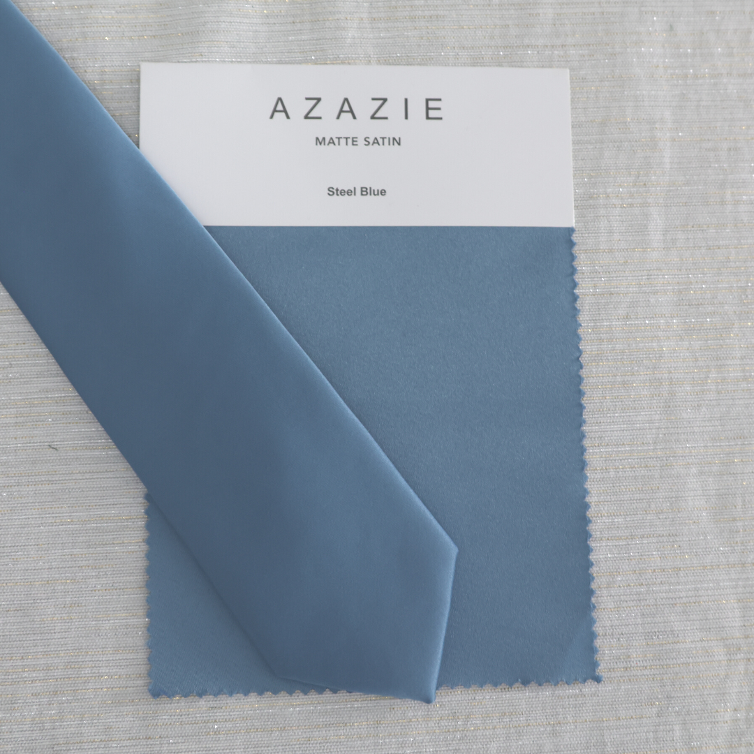 Steel Blue Solid Satin Slim Tie necktie Tie Mood- Tilden Co.