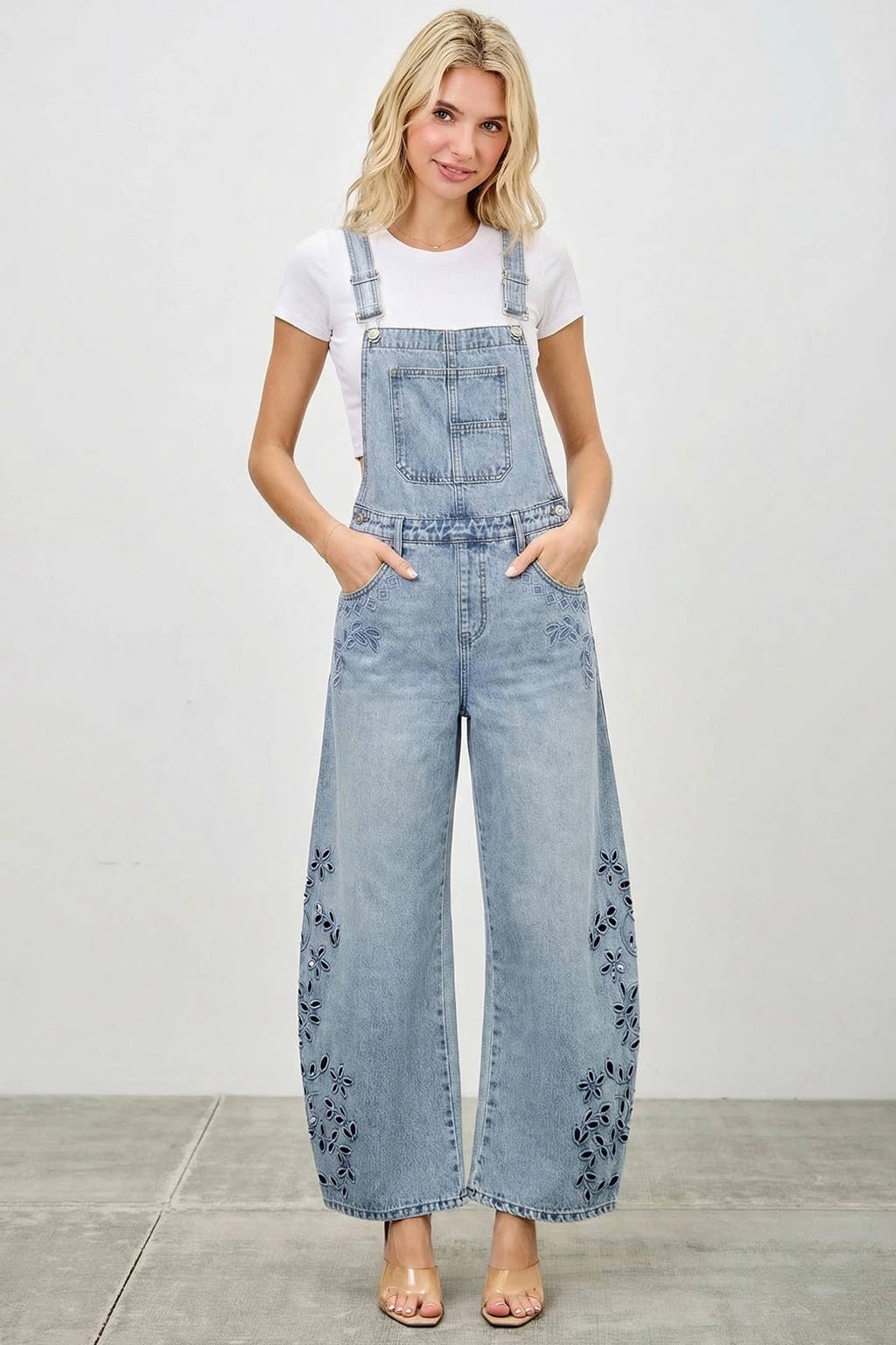 High Rise Embroidered Overalls Jumpsuit SAIGE DENIM- Tilden Co.