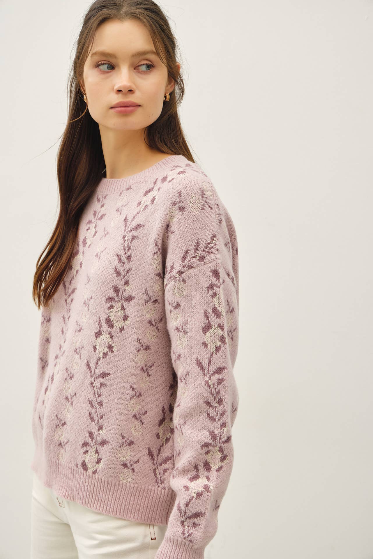 Cozy Floral Jacquard Sweater Blush / Small Blush Small Be Cool- Tilden Co.