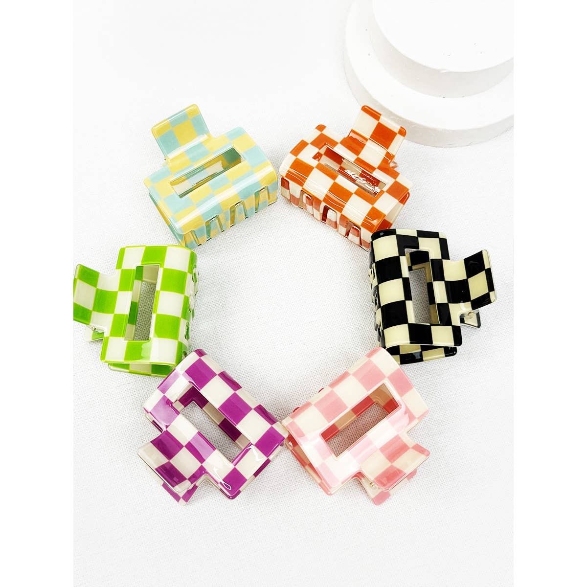 Colorful Checkered Medium Size Hair Claw Love and Repeat- Tilden Co.