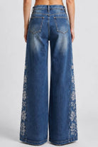 Floral Embroidered Wide Leg Jeans Jeans SAIGE DENIM- Tilden Co.