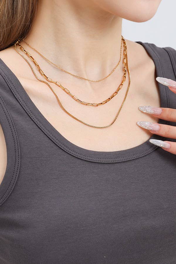 18K Stainless Steel Layered Necklace JOSSLYN by wall to wall- Tilden Co.