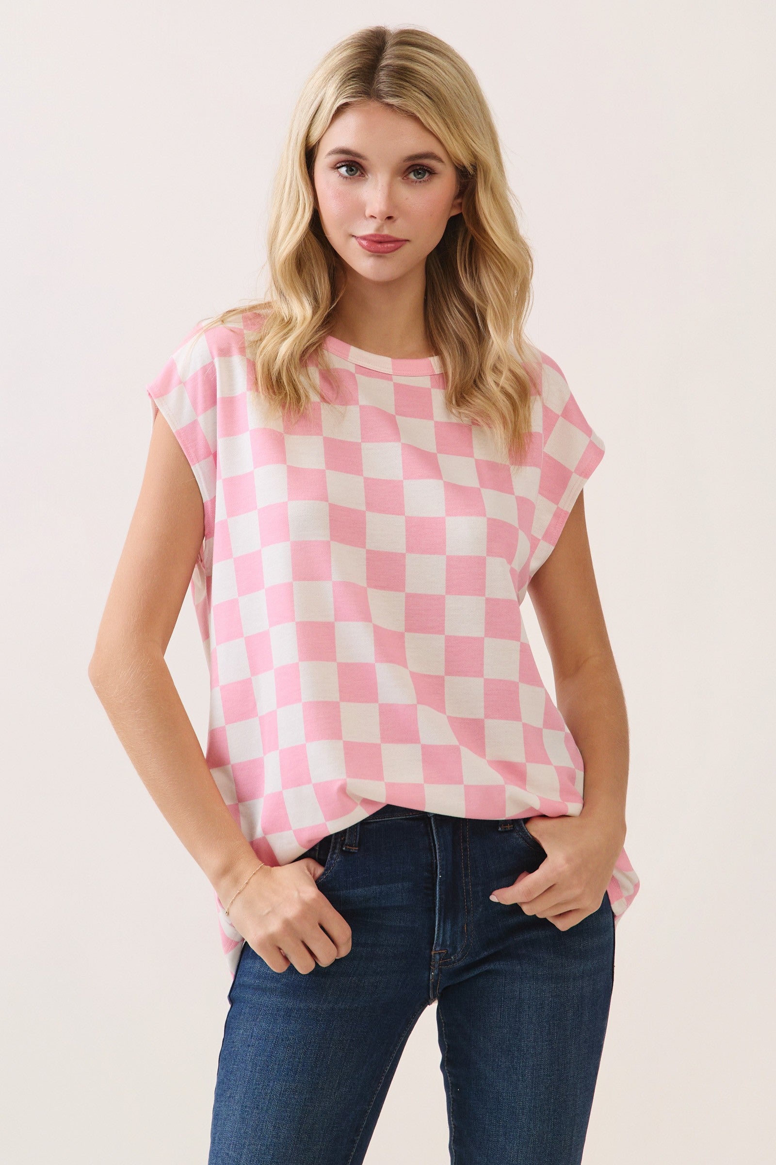 Checkmate Tee in Sweetheart Pink Short Sleeve Top 7th Ray- Tilden Co.