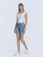 High Rise Raw Hem Midi Shorts Shorts VERVET by FLYING MONKEY- Tilden Co.