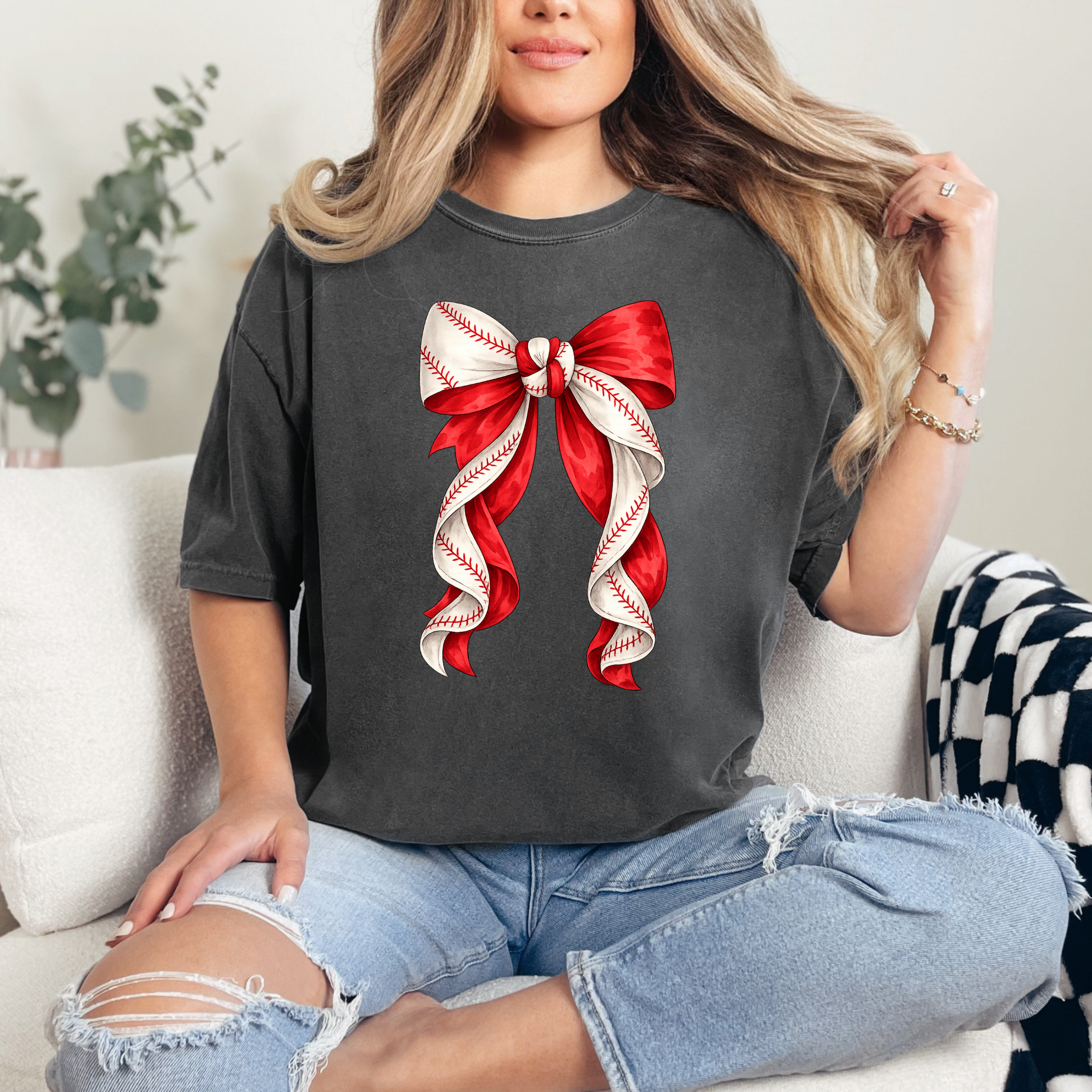Baseball Bow Graphic Tee T-Shirt Ave Shops- Tilden Co.