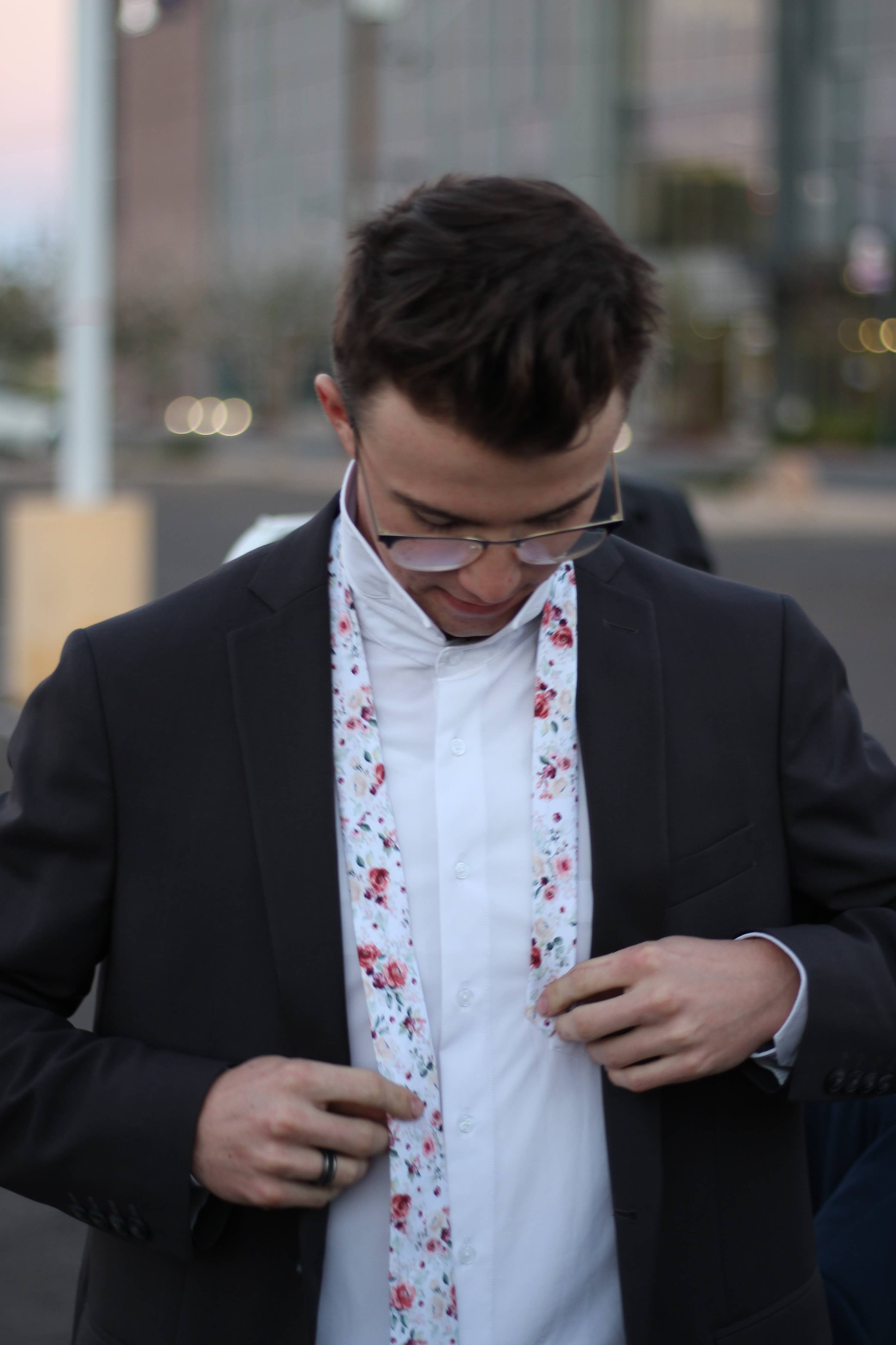Pedals - Rose White Floral Tie necktie Tough Apparel- Tilden Co.