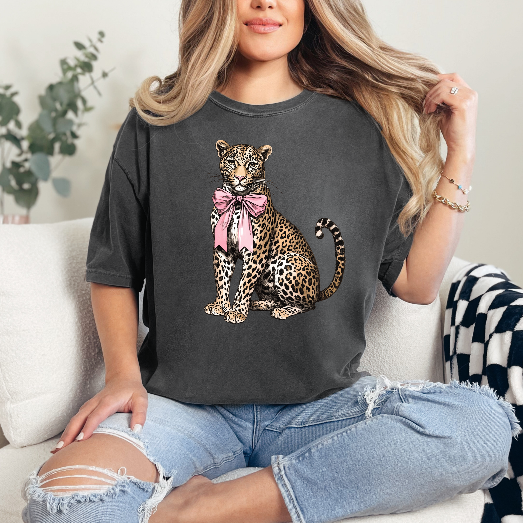 Leopard Bow Graphic Tee T-Shirt Ave Shops- Tilden Co.
