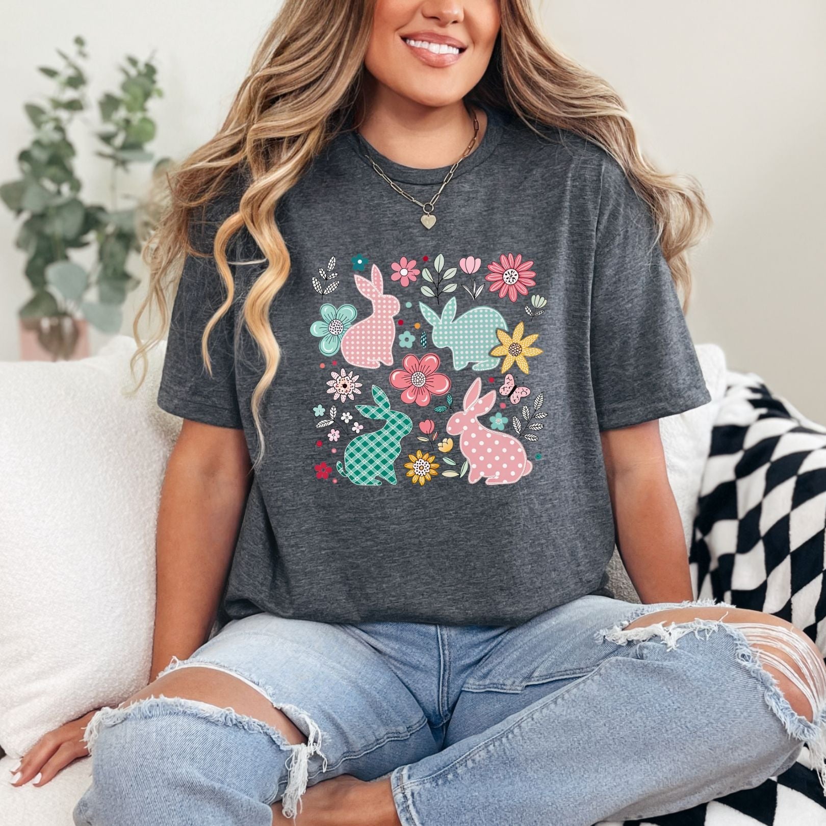 Bunnies and Flowers Graphic Tee Womens Ave Shops- Tilden Co.