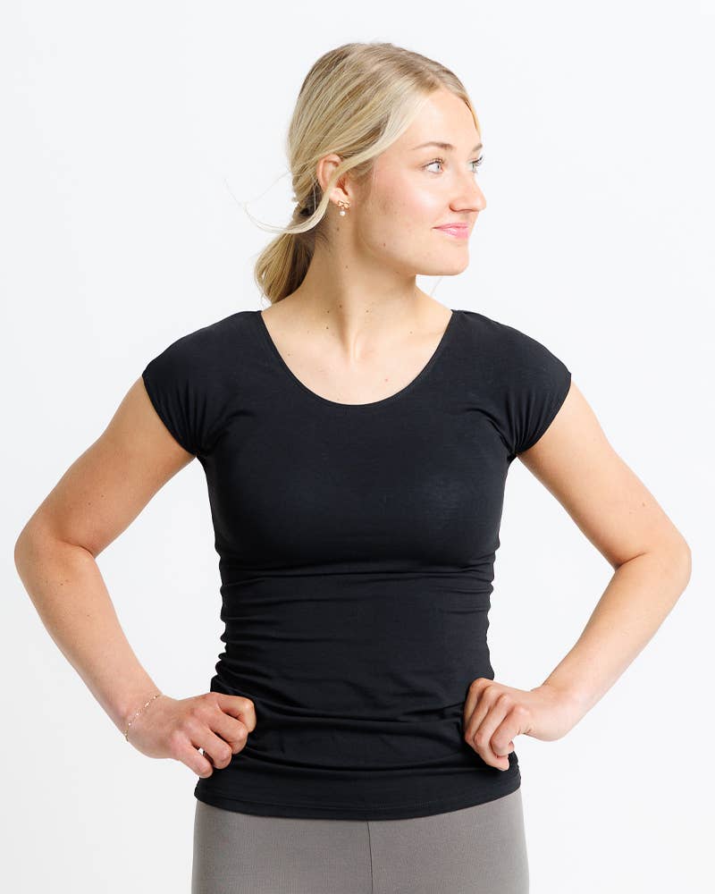 Essential Basic Layering Short Sleeve Scoop Neck Tee Black / XS Black XS Layering Top Downeast- Tilden Co.