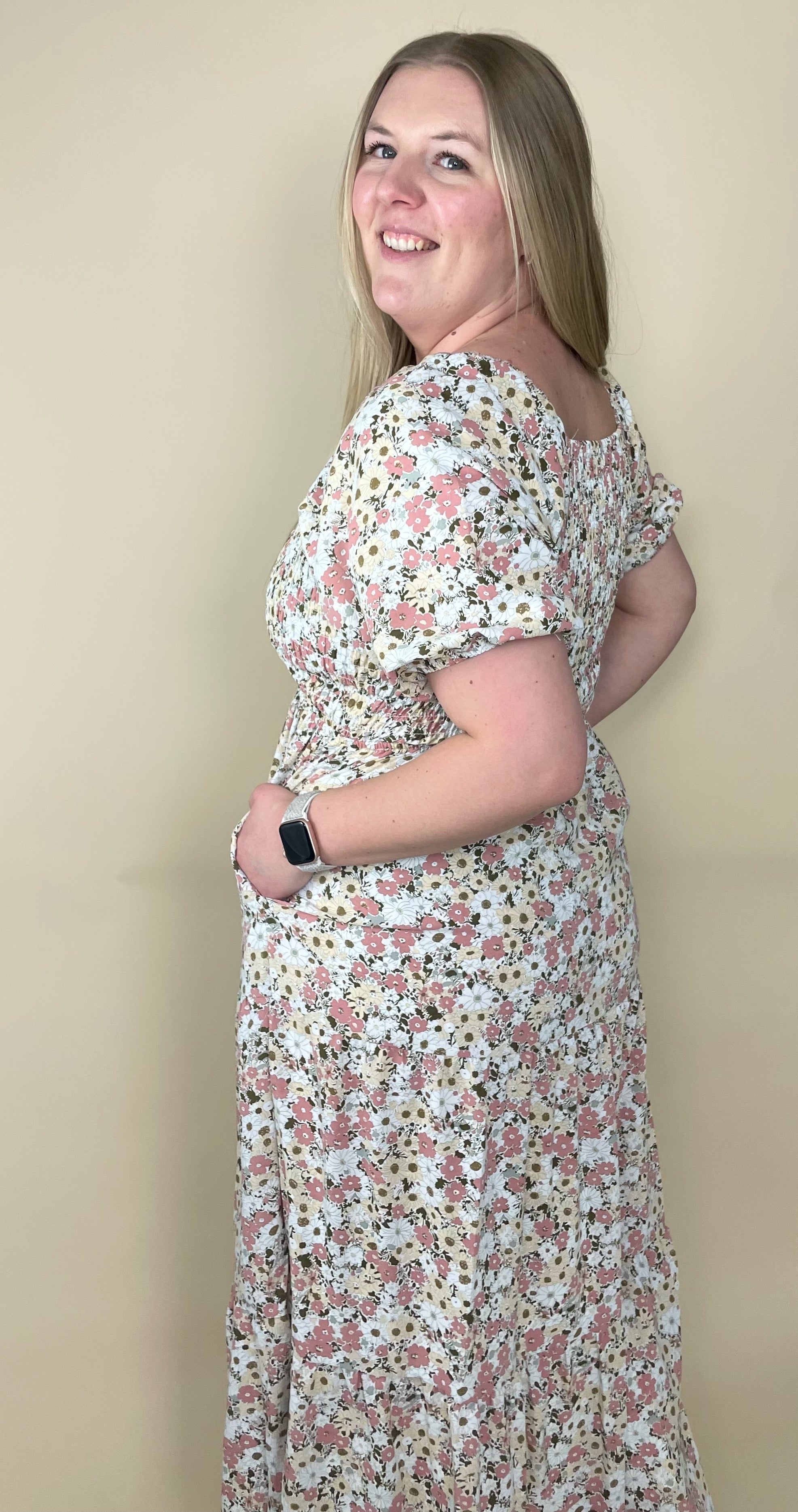 Indy Dress in Retro Peony Midi Dress Mikarose- Tilden Co.