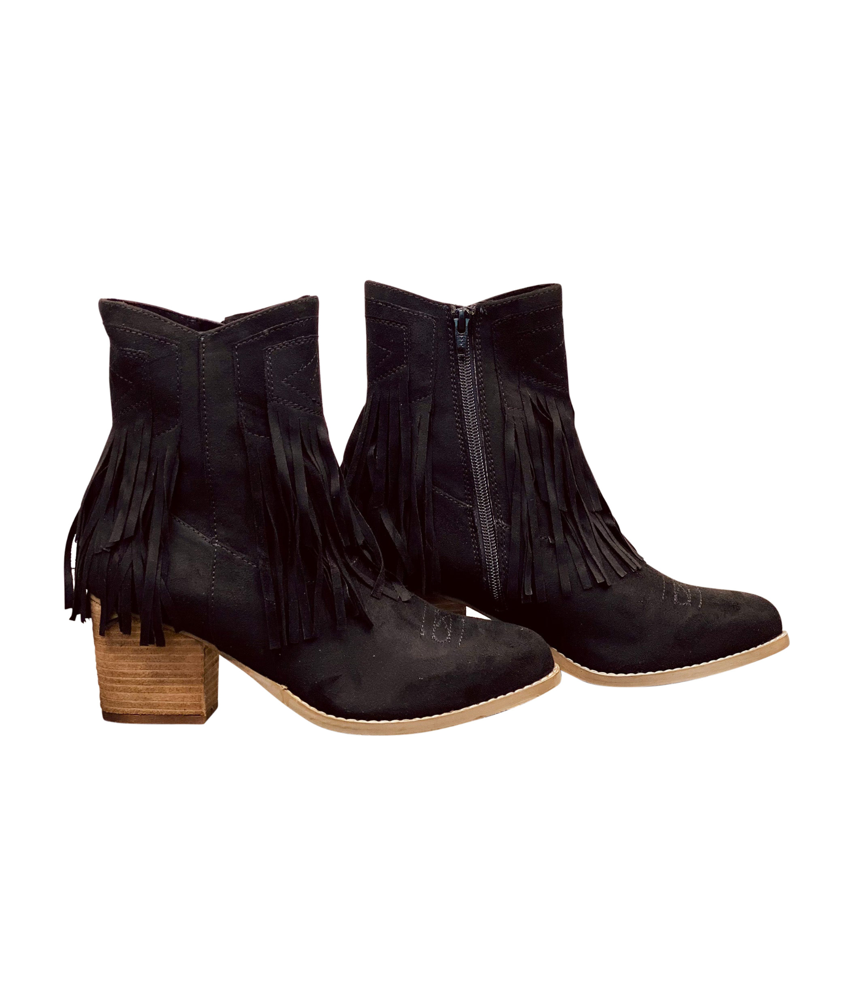 Sandra Fringe Booties in Black 110 Fashion Boots Naughty Monkey- Tilden Co.