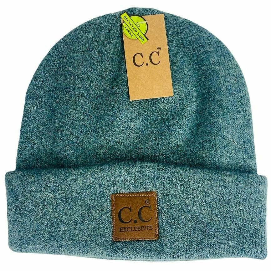 Unisex Soft Ribbed Leather Patch C.C. Beanie Heather Forest Heather Forest  beanie C.C Beanie- Tilden Co.