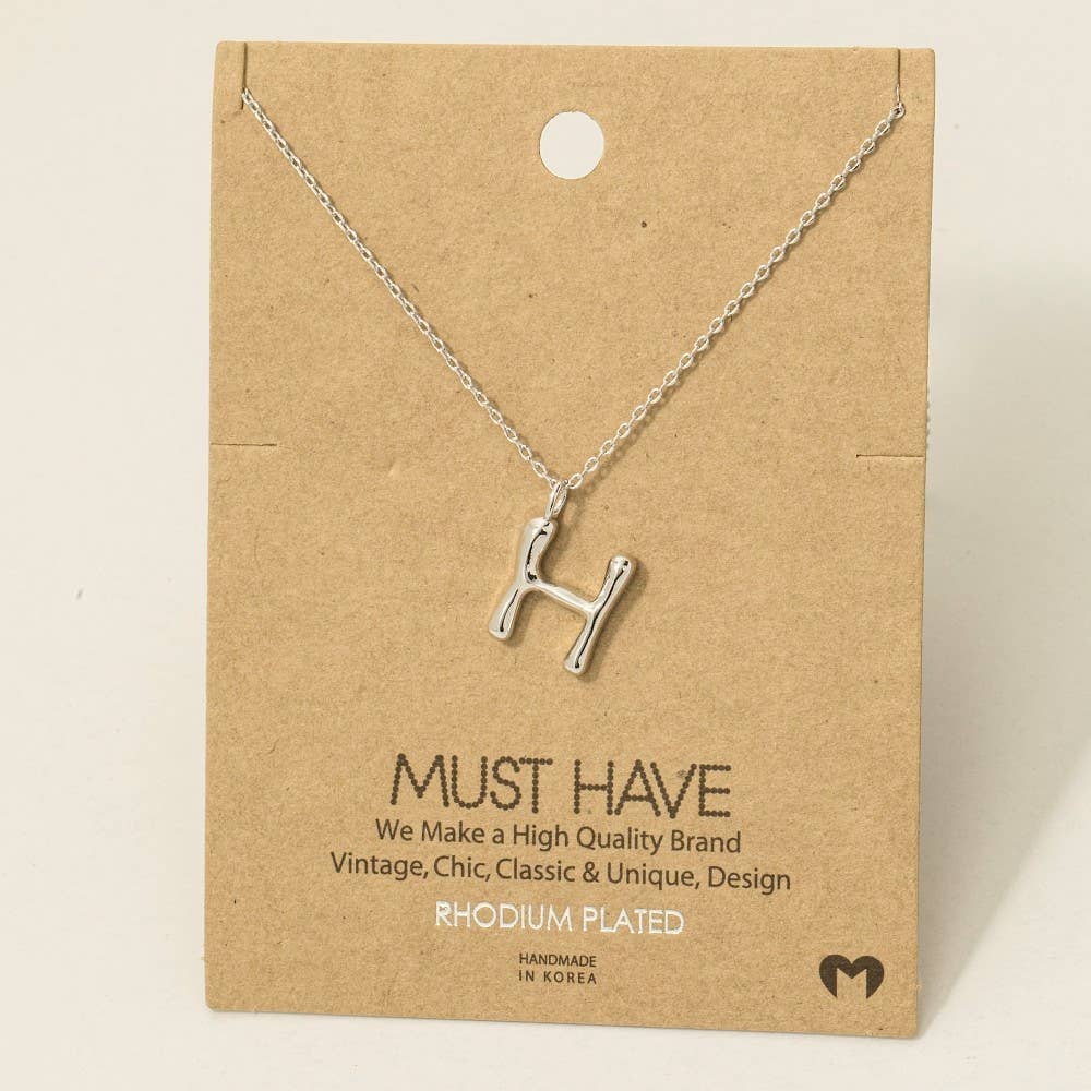 Bubble Letter Necklace Silver / H Silver H Necklace Fame Accessories- Tilden Co.