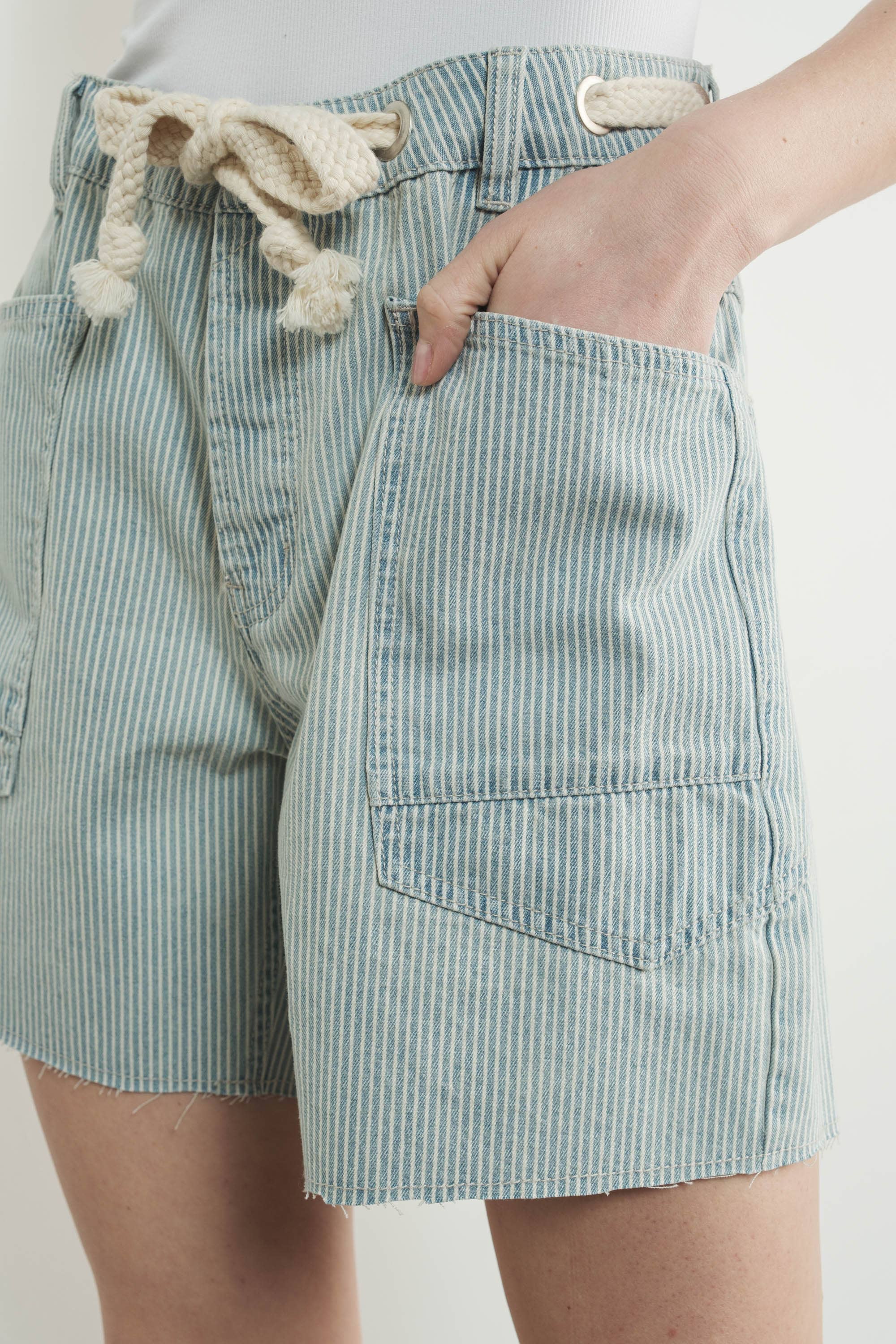 Corded Vintage Stripe Denim Shorts Small / DENIM STRIPE Small DENIM STRIPE Aaron & Amber- Tilden Co.