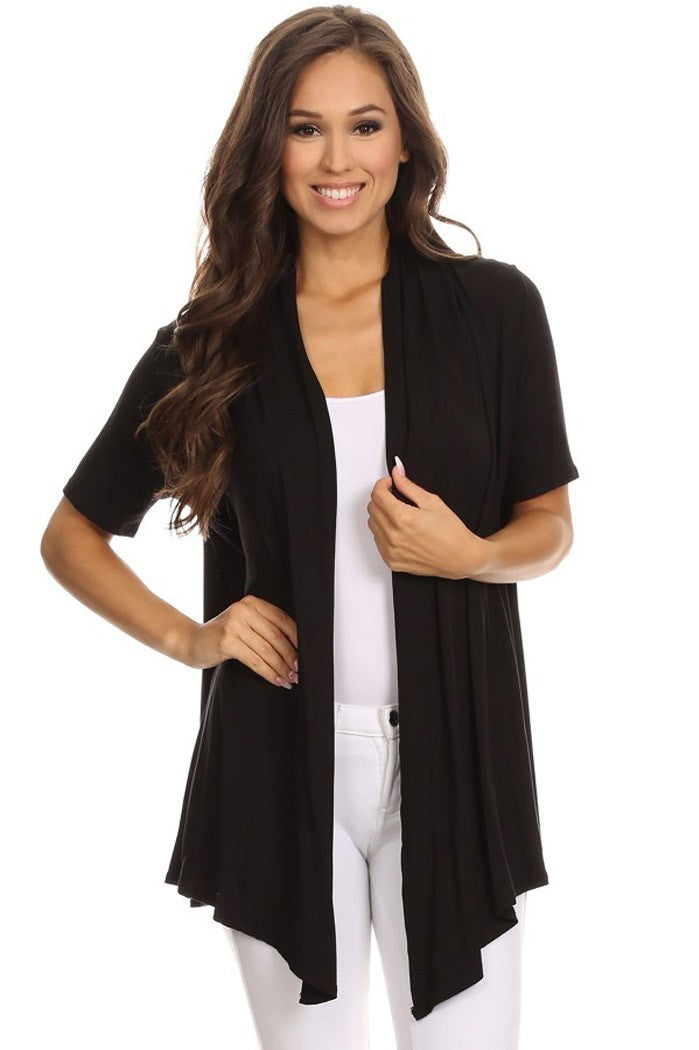 Short Sleeve Basic Open Knit Cardigan Black / Small Black Small Cardigan New Moa- Tilden Co.