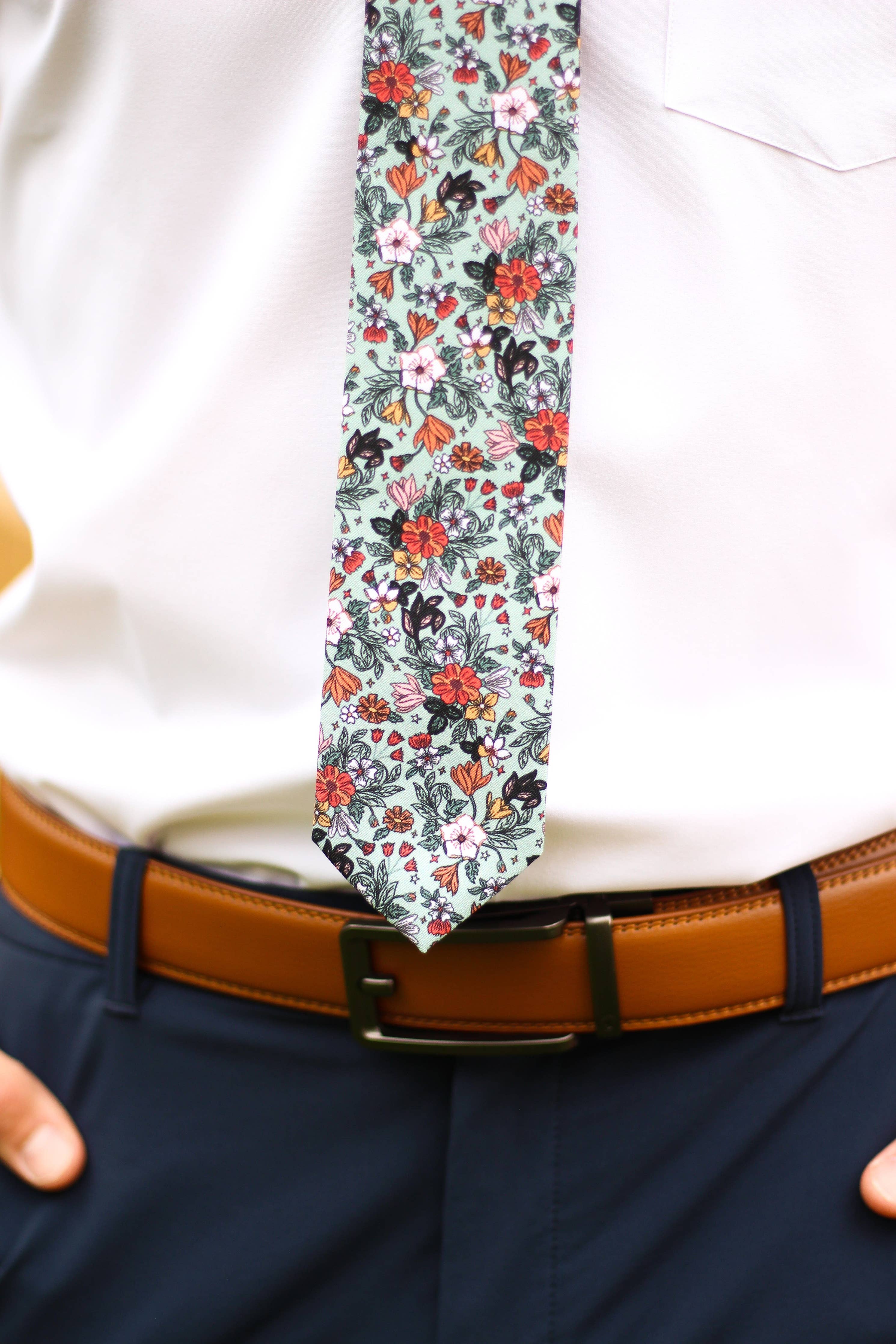 Gwen – Pistachio Green Floral Tie necktie Tough Apparel- Tilden Co.