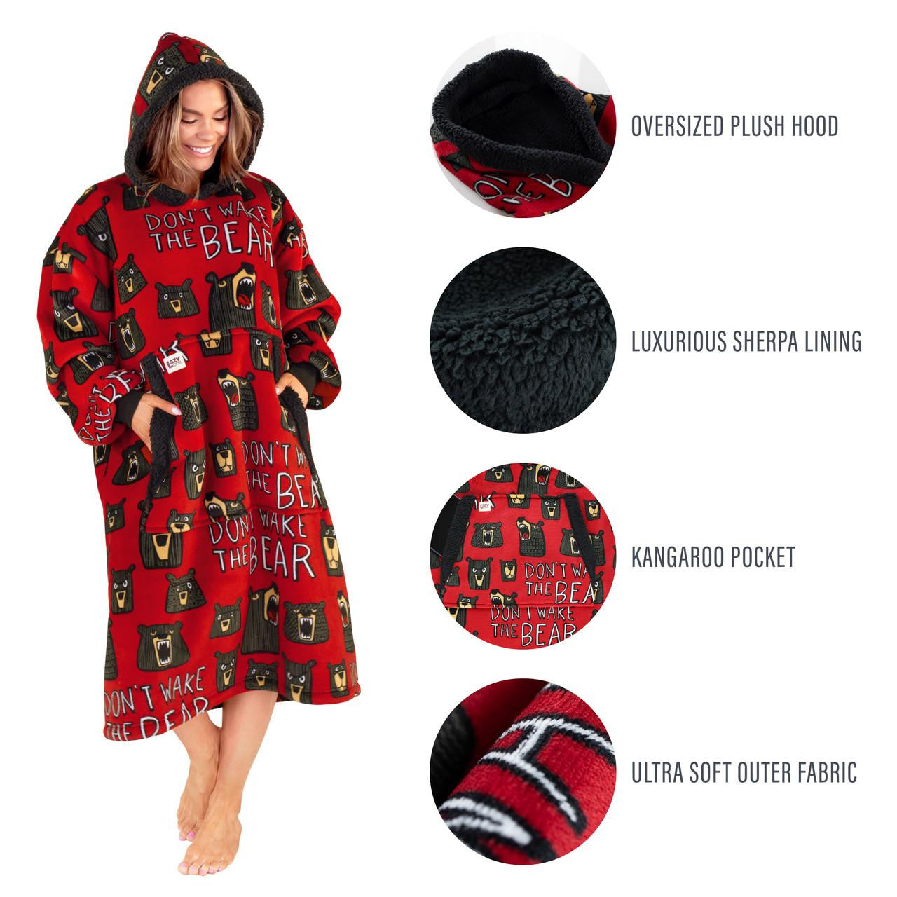 Don't Wake The Bear Blanket Hoodie Blanket LazyOne- Tilden Co.