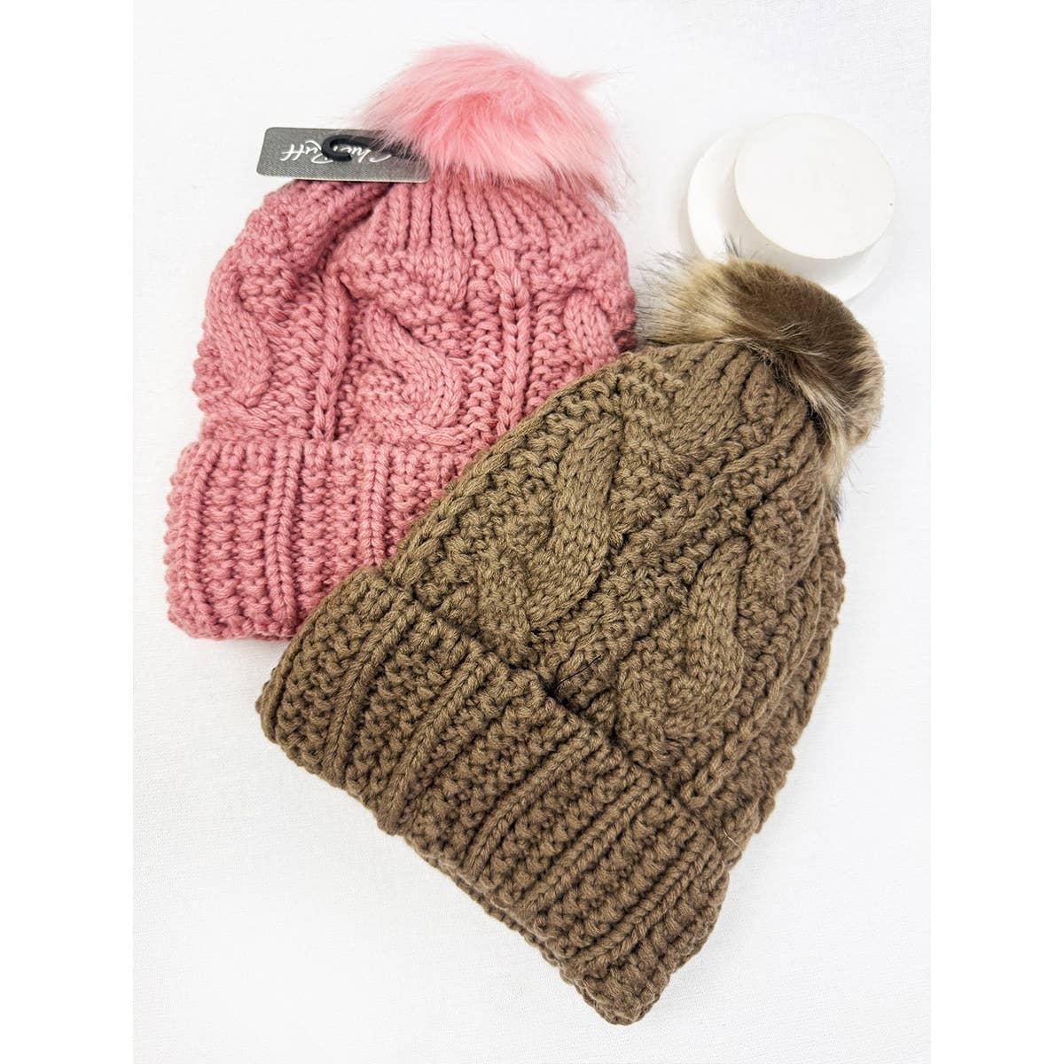 Fur Lined Pompom Crochet Beanies ONE(6) / MIX COLOR ONE(6) MIX COLOR Love and Repeat- Tilden Co.