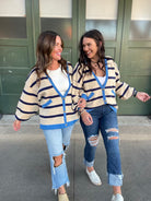 PREORDER: Contrast Trim Cardigan in Navy Stripe    Womens Ave Shops- Tilden Co.