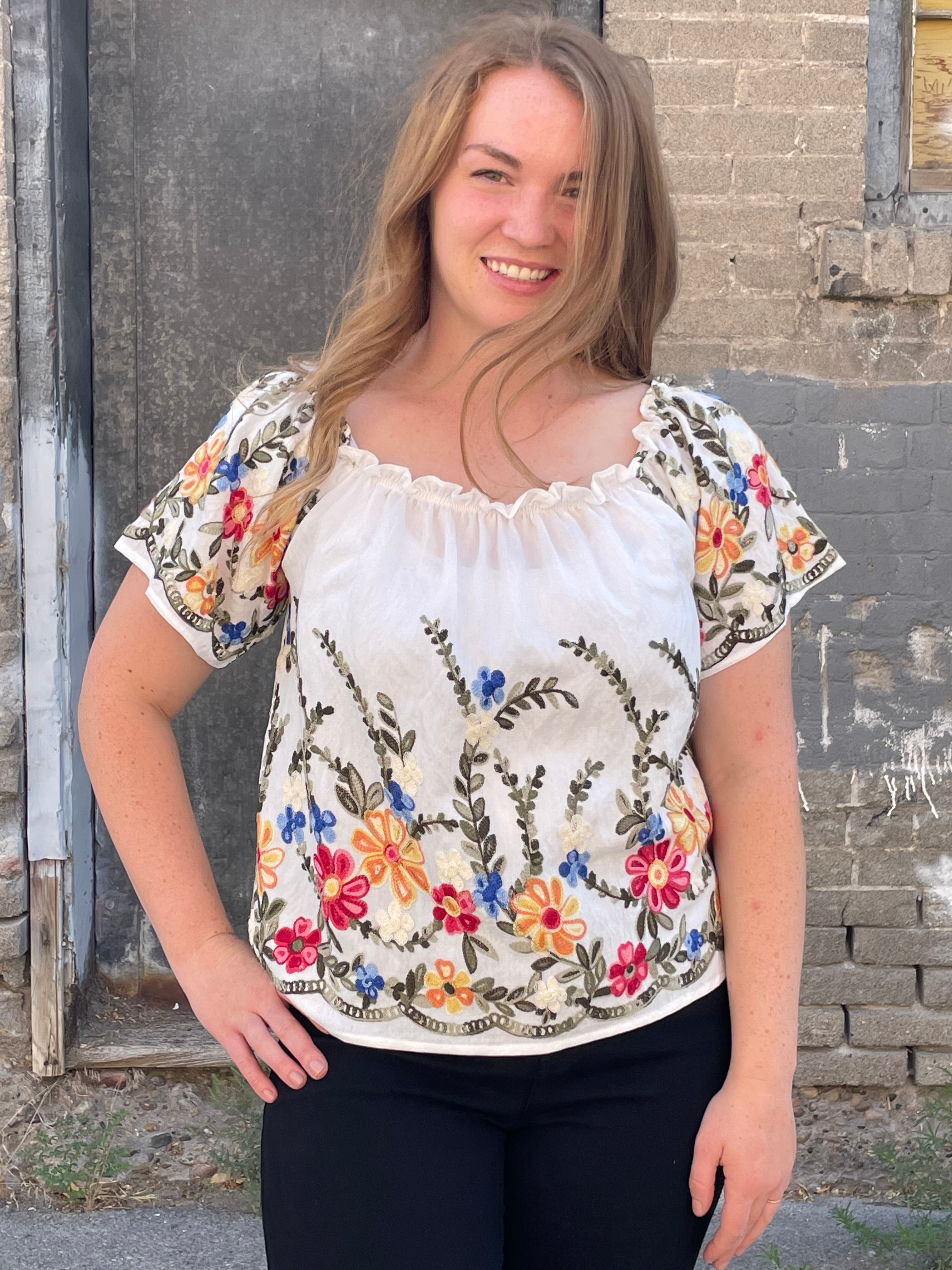 Floral Embroidered Two Way Off The Shoulder Blouse Blouse so me- Tilden Co.