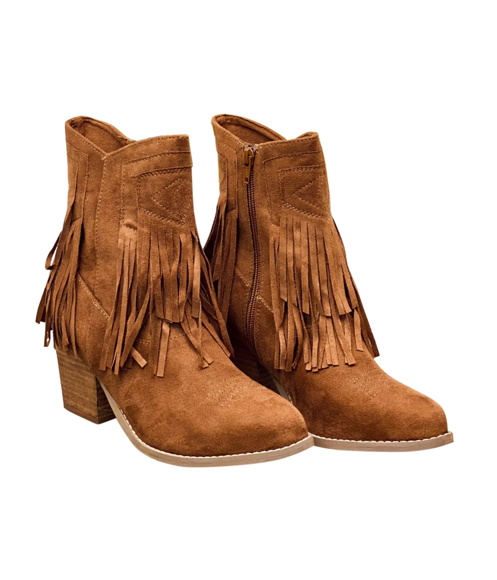 Sandra Fringe Booties in Tan 110 Fashion Boots Naughty Monkey- Tilden Co.