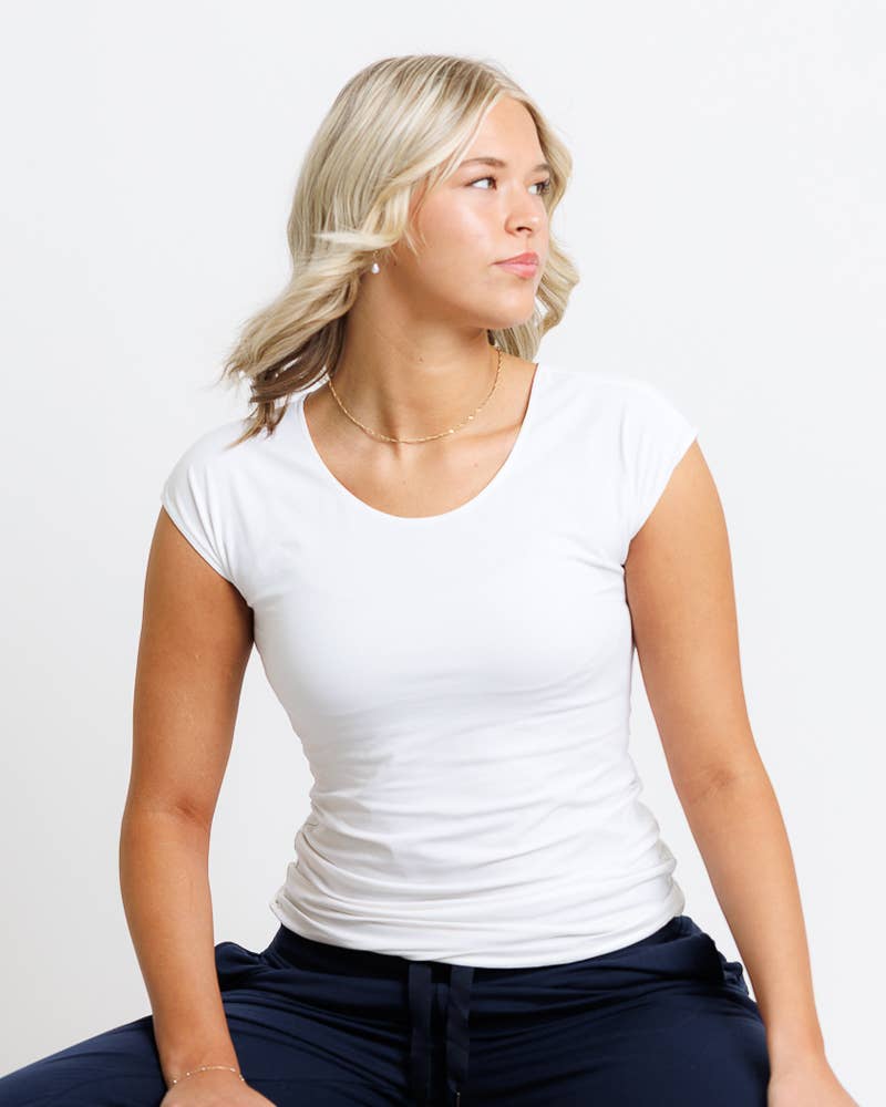 Essential Basic Layering Short Sleeve Scoop Neck Tee White / XS White XS Layering Top Downeast- Tilden Co.