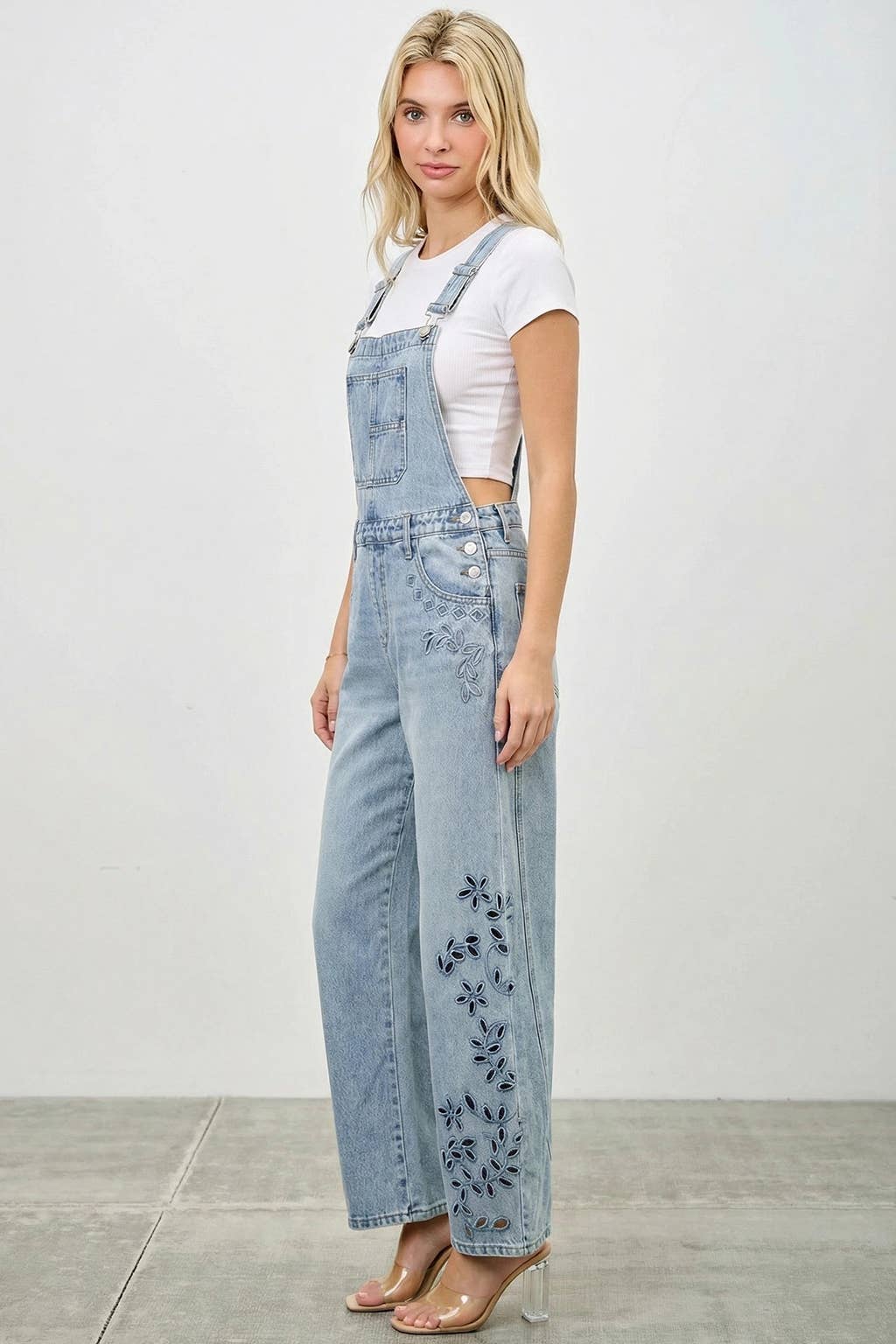 High Rise Embroidered Overalls Jumpsuit SAIGE DENIM- Tilden Co.