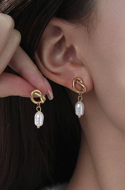 18K Stainless Steel Pearl Drop Earrings JOSSLYN by wall to wall- Tilden Co.