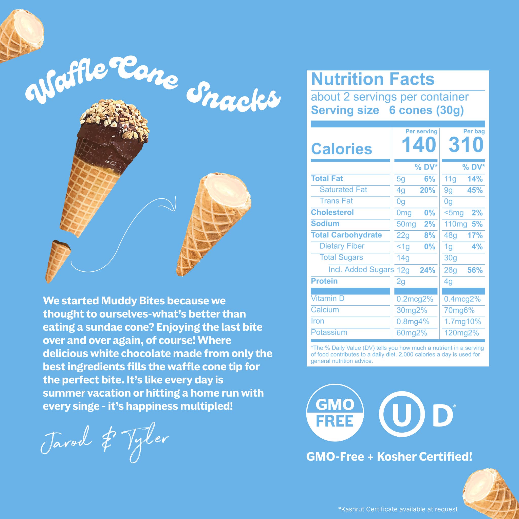 White Chocolate Waffle Cones Snacks Muddy Bites- Tilden Co.