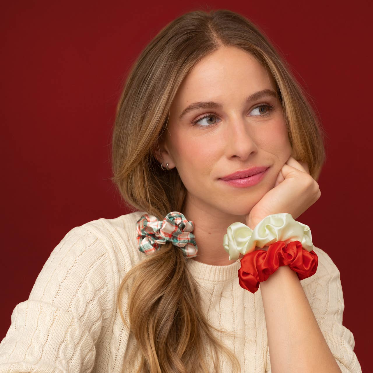 Holiday Scrunchies 3pc Set- Multi-color Hair Accessory KITSCH- Tilden Co.