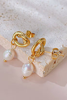 18K Stainless Steel Pearl Drop Earrings JOSSLYN by wall to wall- Tilden Co.