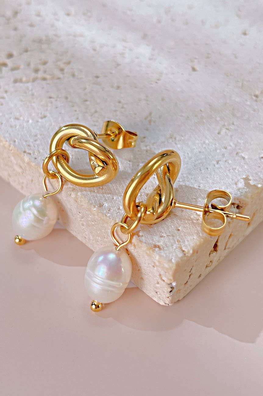 18K Stainless Steel Pearl Drop Earrings JOSSLYN by wall to wall- Tilden Co.