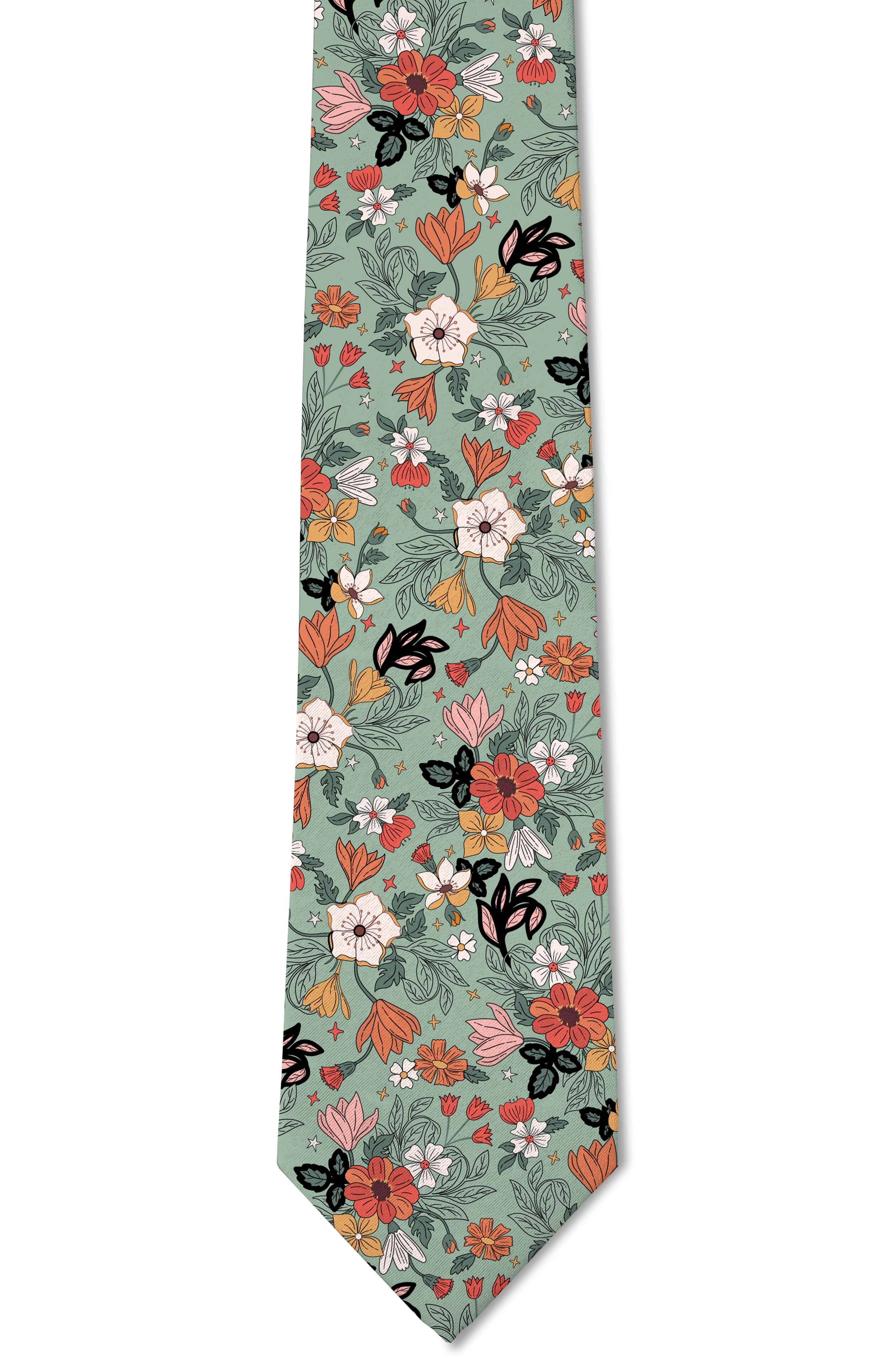 Gwen – Pistachio Green Floral Tie necktie Tough Apparel- Tilden Co.