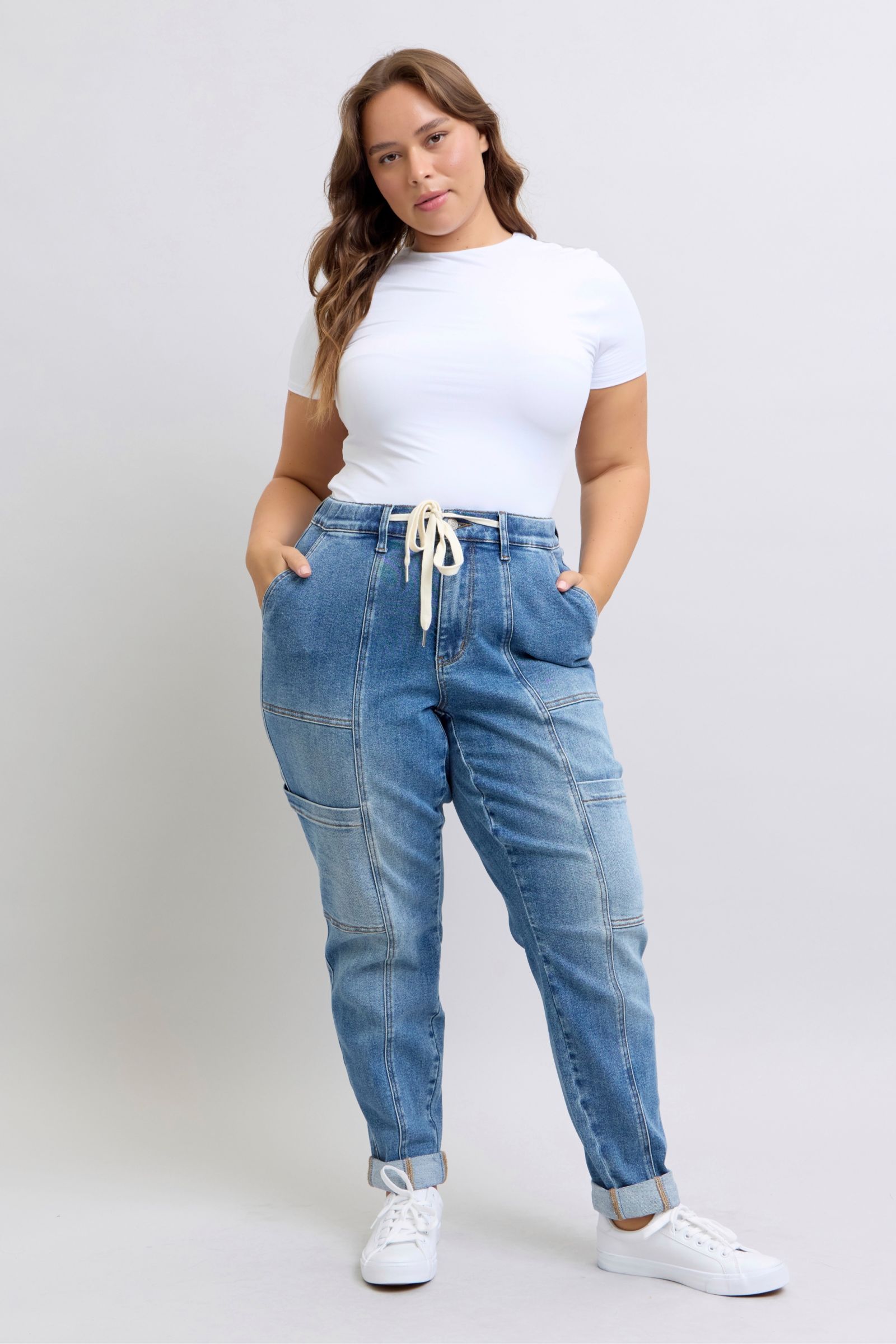 Clayton High Rise Cuffed Cargo Denim Jogger Womens Ave Shops- Tilden Co.