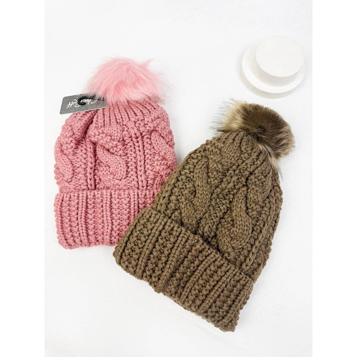 Fur Lined Pompom Crochet Beanies Love and Repeat- Tilden Co.