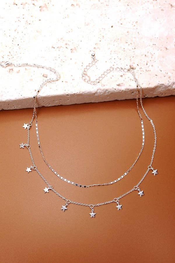 DELICATE DOUBLE LAYER STAR DROP NECKLACE | 47N19411 necklace JOSSLYN by wall to wall- Tilden Co.